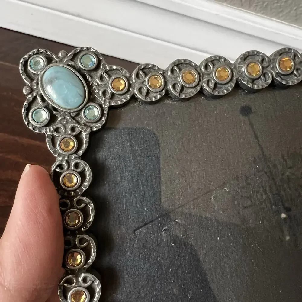 Axco Silver Tone Ornate Turquoise Rhinestones Photo Frames Western